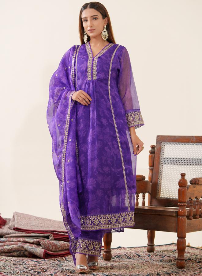 دي دبليو طقم كورتا أورجانزا مطرزة بالأزهار مع بنطال ودوباتا للنساء - Image 5